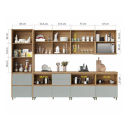 Cozinha Modulada 7 Peças Com 3 Armários Aéreos Ripado 3 Balcões 1 Paneleiro  100% Mdf Rainha - 4