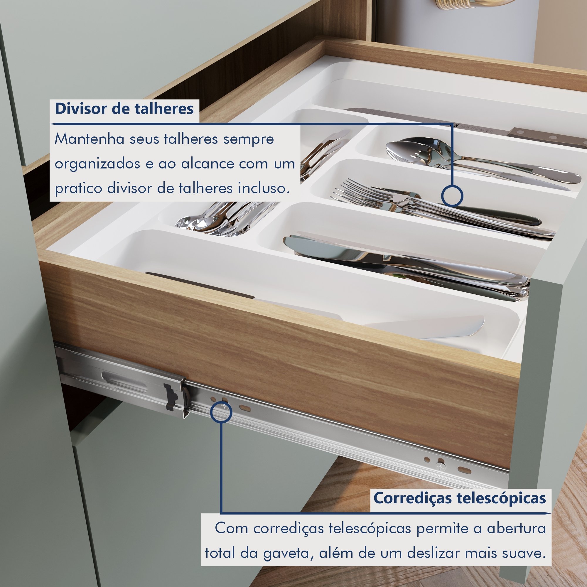 Cozinha Modulada 7 Peças Com 3 Armários Aéreos Ripado 3 Balcões 1 Paneleiro  100% Mdf Rainha - 11