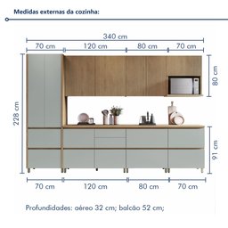 Cozinha Modulada 7 Peças Com 3 Armários Aéreos Ripado 3 Balcões 1 Paneleiro  100% Mdf Rainha - 3