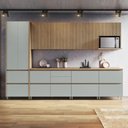 Ver imagem 1 de Cozinha Modulada 7 Peças com 3 Armários Aéreos Ripado 3 Balcões 1 Paneleiro 100% MDF Rainha Marrom/Nature/Verde