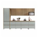 Ver imagem 3 de Cozinha Modulada 7 Peças com 3 Armários Aéreos Ripado 3 Balcões 1 Paneleiro 100% MDF Rainha Marrom/Nature/Verde