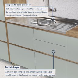 Cozinha Modulada 7 Peças Com 3 Armários Aéreos Ripado 3 Balcões 1 Paneleiro  100% Mdf Rainha - 7