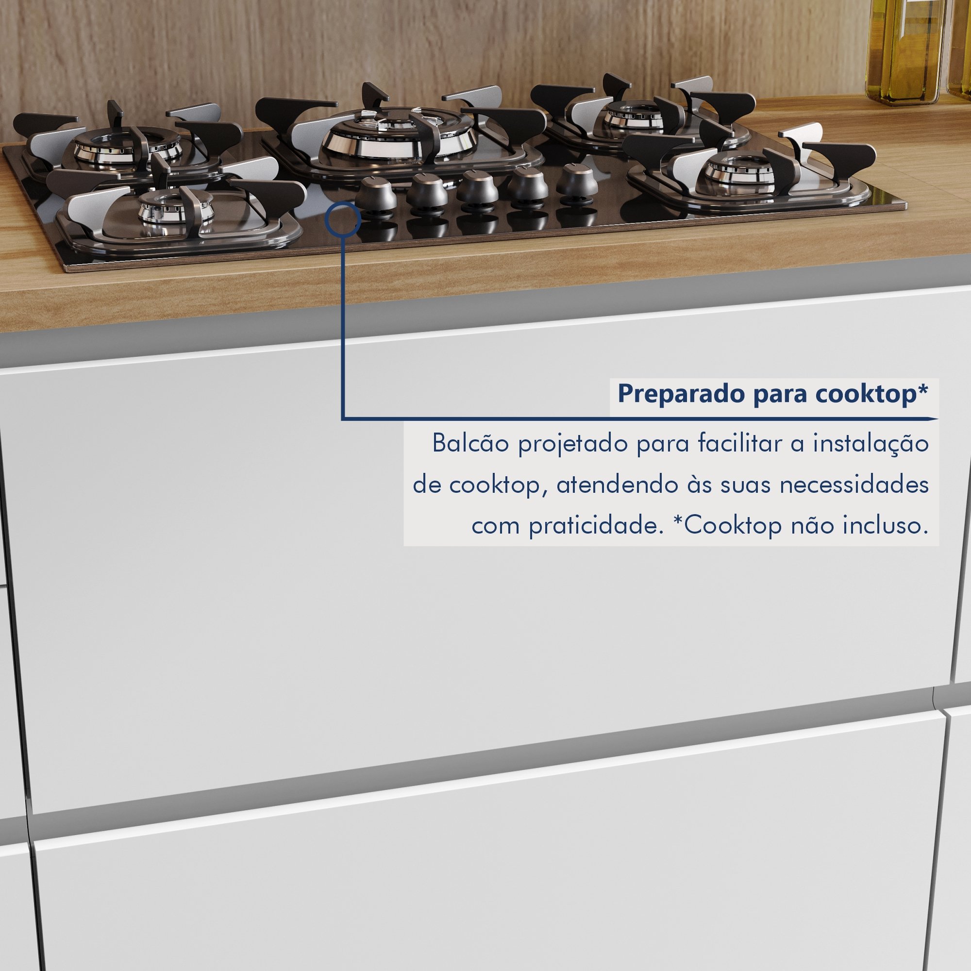 Cozinha Modulada 7 Peças Com 3 Armários Aéreos Ripado 3 Balcões 1 Paneleiro  100% Mdf Rainha - 9