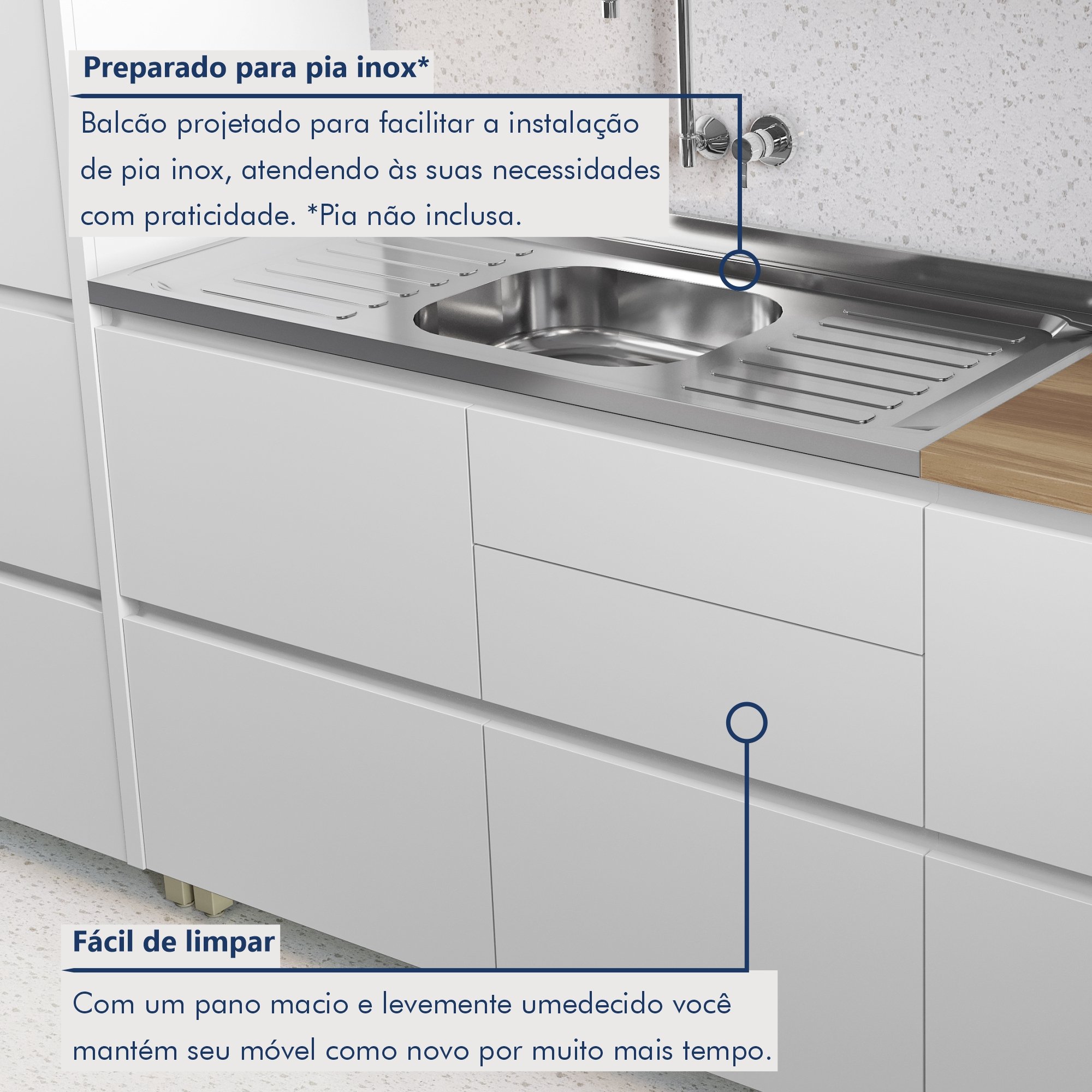 Cozinha Modulada 7 Peças Com 3 Armários Aéreos Ripado 3 Balcões 1 Paneleiro  100% Mdf Rainha - 10