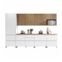 Ver imagem 3 de Cozinha Modulada 7 Peças com 3 Armários Aéreos Ripado 3 Balcões 1 Paneleiro 100% MDF Rainha Branco/Nature