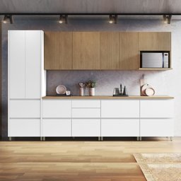 Cozinha Modulada 7 Peças Com 3 Armários Aéreos Ripado 3 Balcões 1 Paneleiro  100% Mdf Rainha - 1