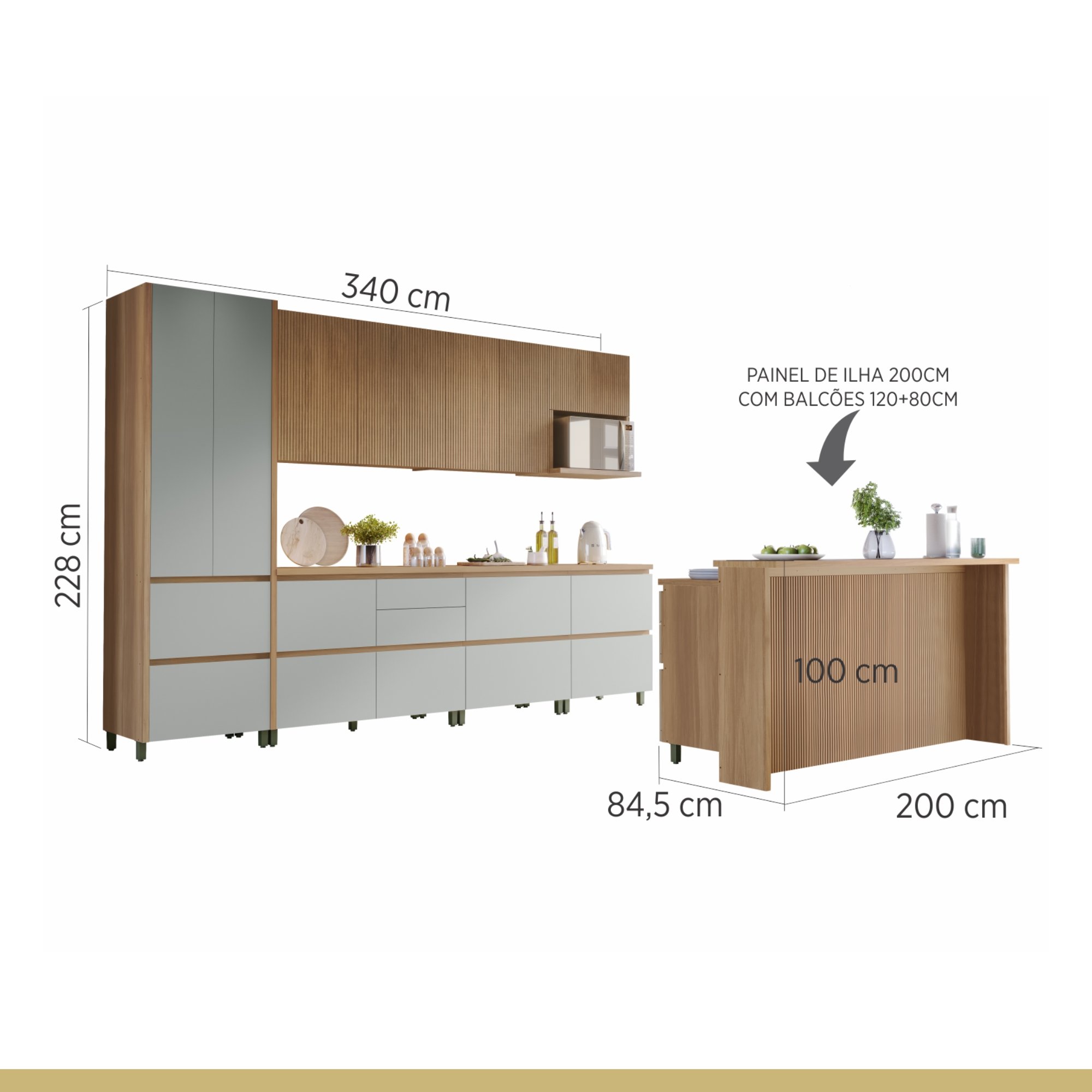 Cozinha Modulada 10 Peças Com 3 Balcões 5 Armários Aéreos Ripado 1 Paneleiro 1 Painel De Ilha  100% Mdf Rainha Gourmet - 19