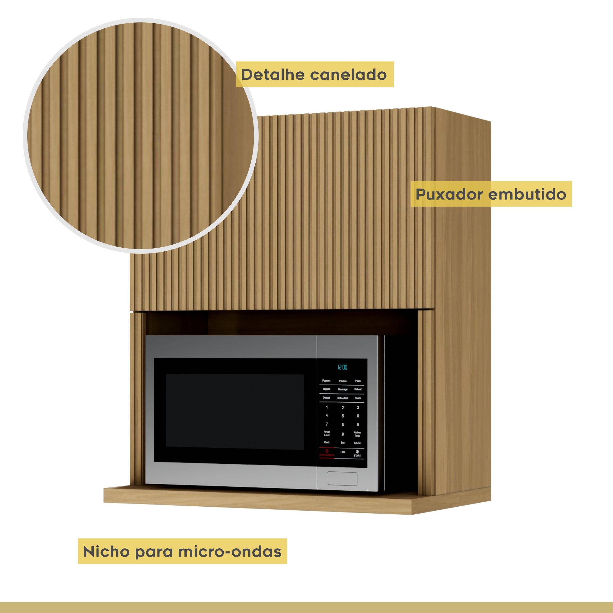 Cozinha Modulada 10 Peças Com 3 Balcões 5 Armários Aéreos Ripado 1 Paneleiro 1 Painel De Ilha  100% Mdf Rainha Gourmet - 3