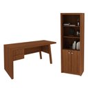 Ver imagem 1 de Escritório com Mesa para Computador 2 Gavetas com Armário Pareteleira 2 Portas Amendoa - Fdecor