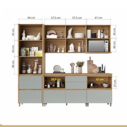 Cozinha Modulada 8 Peças Com 2 Armários Aéreos Ripado 4 Balcões 1 Paneleiro 1 Painel De Ilha  100% Mdf Rainha Gourmet - 18