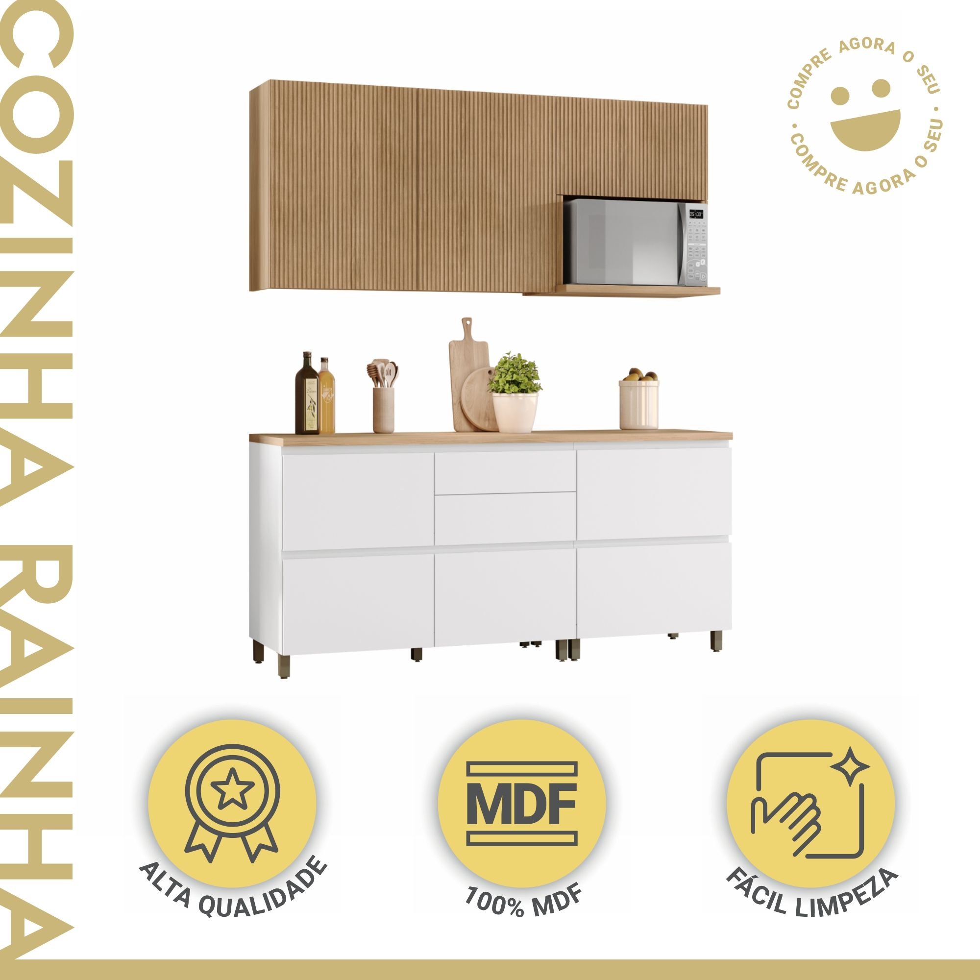 Cozinha Modulada 4 Peças Ripado  100% Mdf Rainha - 5