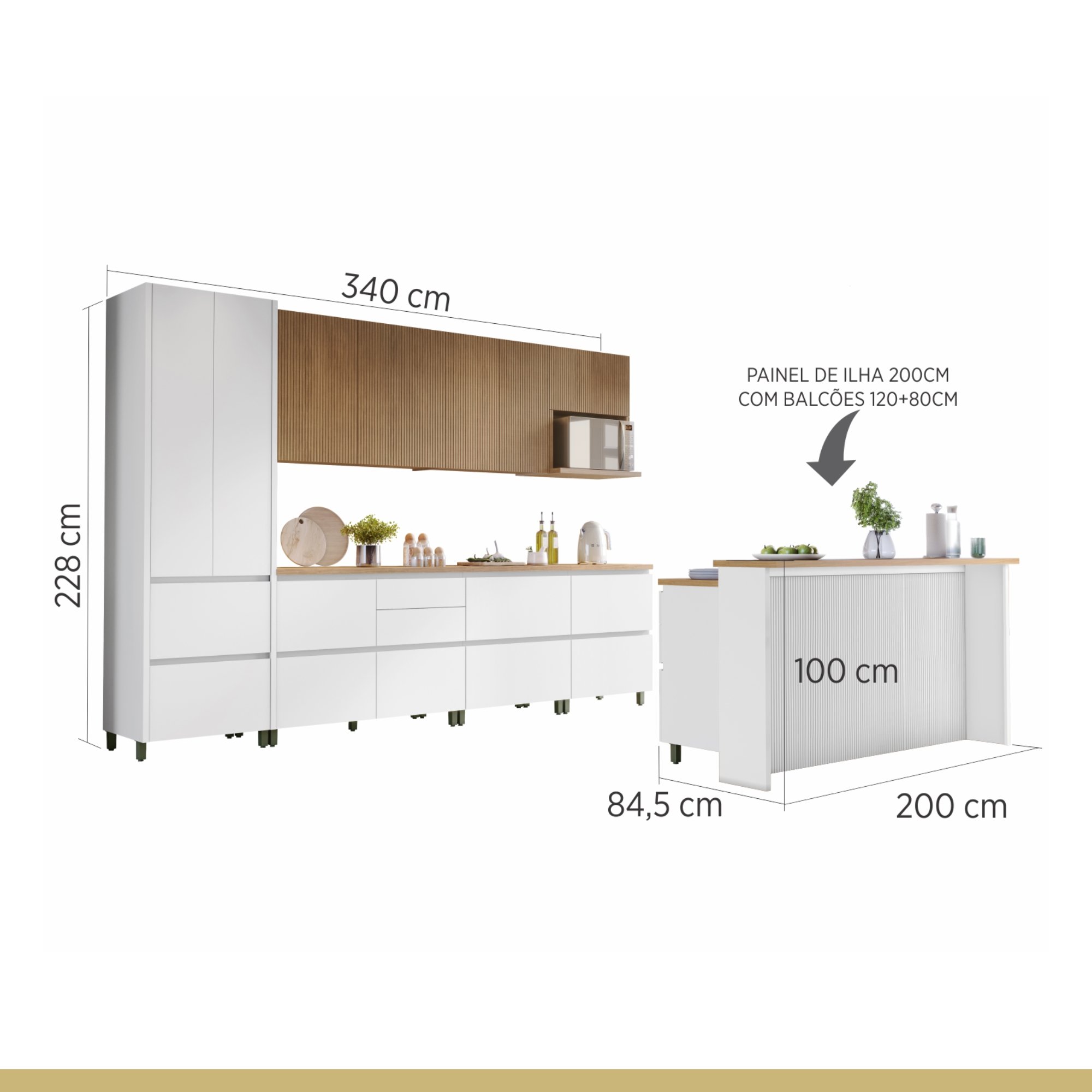 Cozinha Modulada 10 Peças Com 5 Balcões 3 Armários Aéreos Ripado 1 Paneleiro 1 Painel De Ilha  100% Mdf Rainha Gourmet - 19