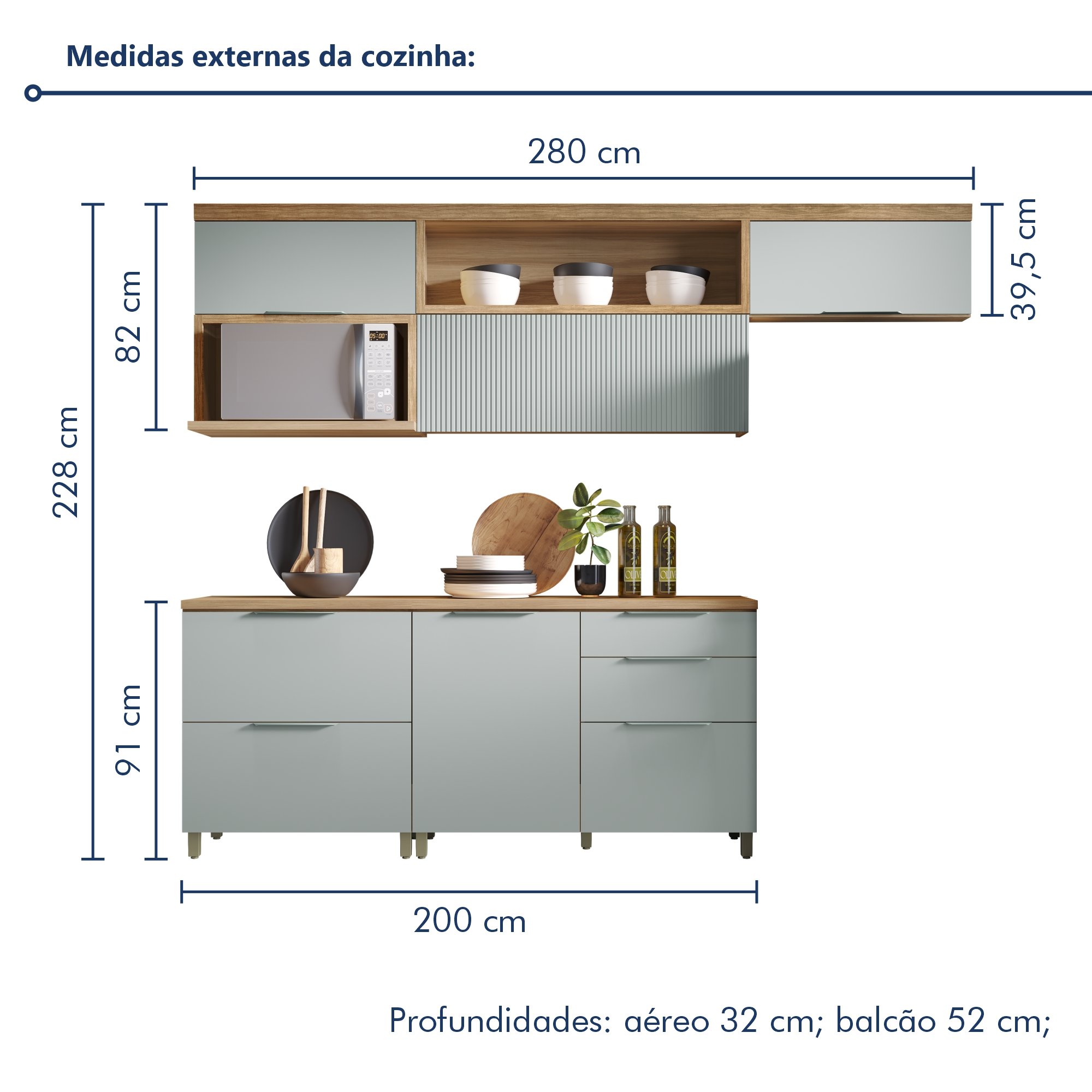 Cozinha Modulada 5 Peças Ripado  100% Mdf Marquesa - 18