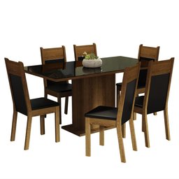 Conjunto Sala de Jantar Mesa Tampo de Vidro 6 Cadeiras Preto/rustic Francine Madesa - 2
