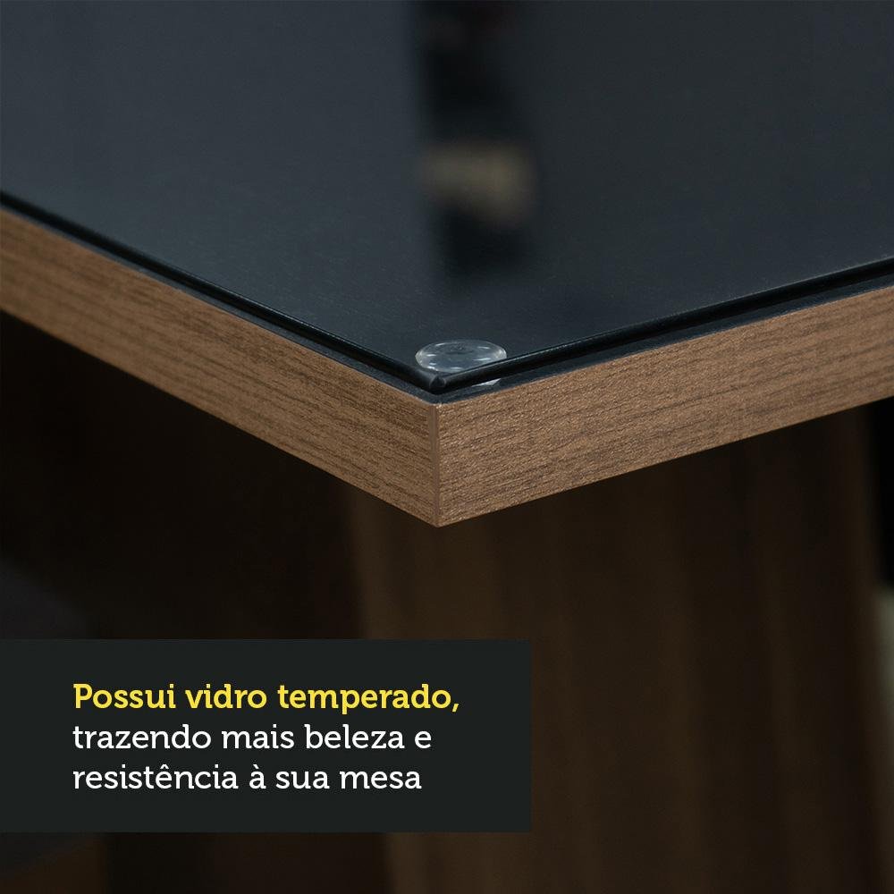 Conjunto Sala de Jantar Mesa Tampo de Vidro 6 Cadeiras Preto/rustic Francine Madesa - 6