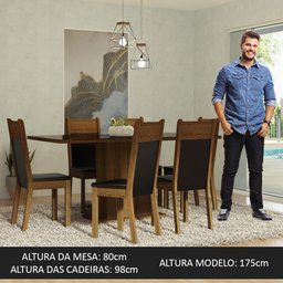 Conjunto Sala de Jantar Mesa Tampo de Vidro 6 Cadeiras Preto/rustic Francine Madesa - 4