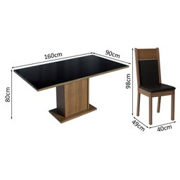 Conjunto Sala de Jantar Mesa Tampo de Vidro 6 Cadeiras Preto/rustic Francine Madesa - 3