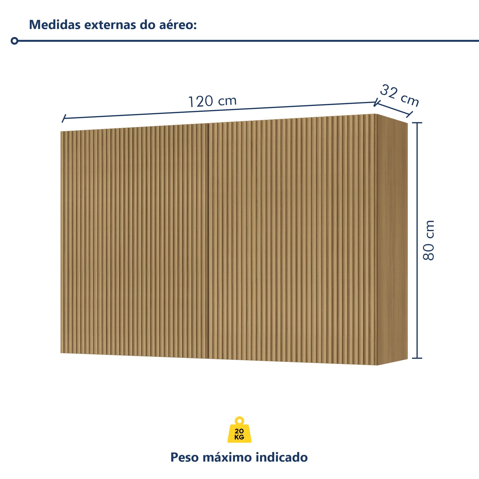 Armário Aéreo 2 Portas 120Cm Ripado  100% Mdf Rainha - 5