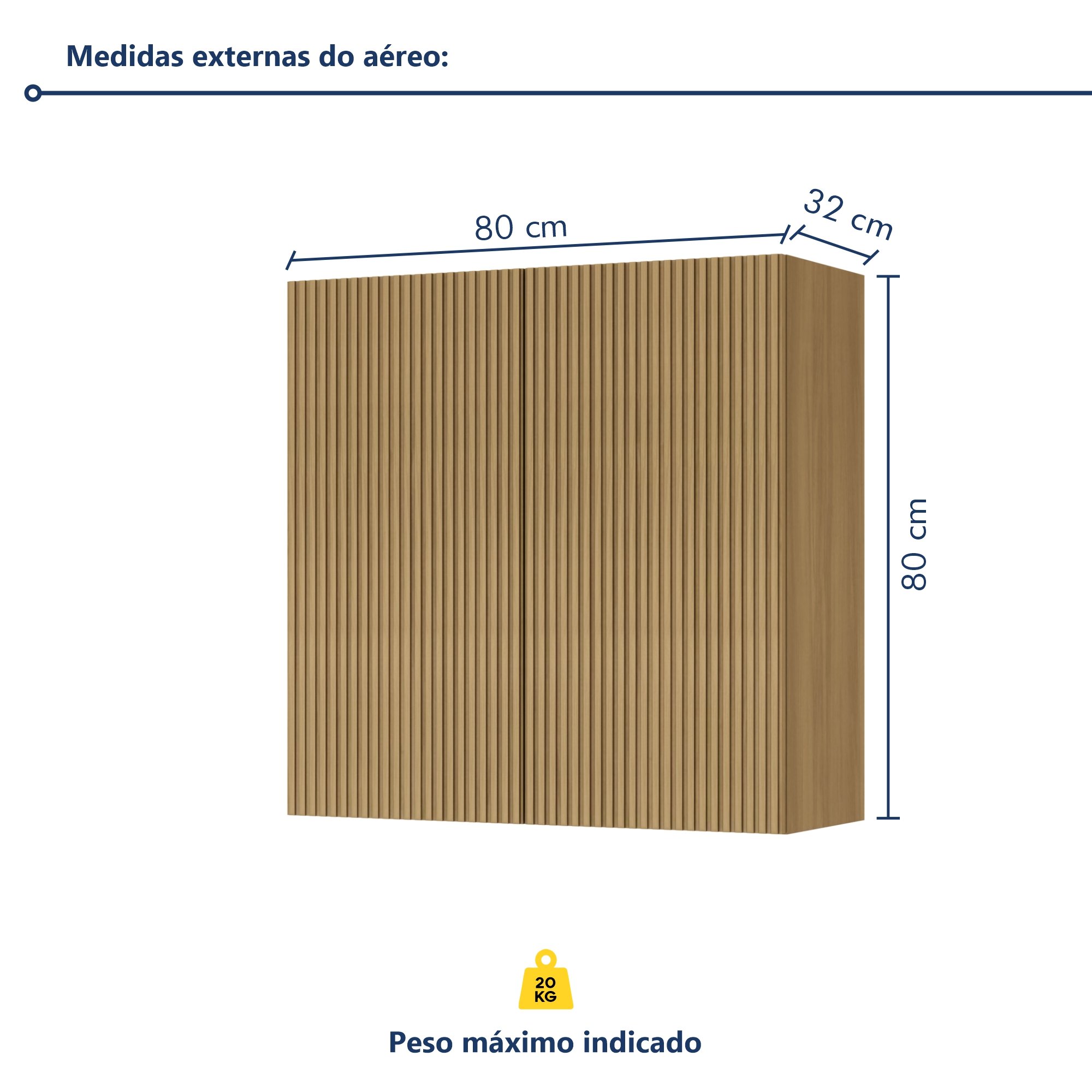 Armário Aéreo 2 Portas 80Cm Ripado  100% Mdf Rainha - 5