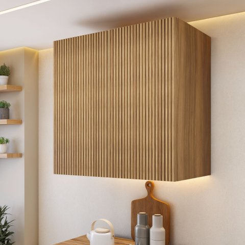 Armário Aéreo 2 Portas 80Cm Ripado  100% Mdf Rainha