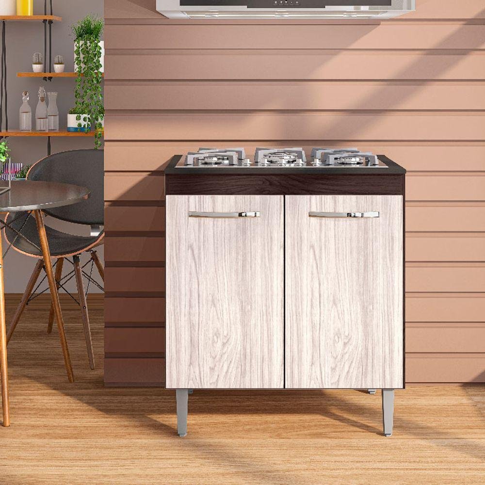 Balcão para Cooktop 4 e 5 Bocas Catarina 2 Portas Castanho com Avelã - Ajl Móveis - 1
