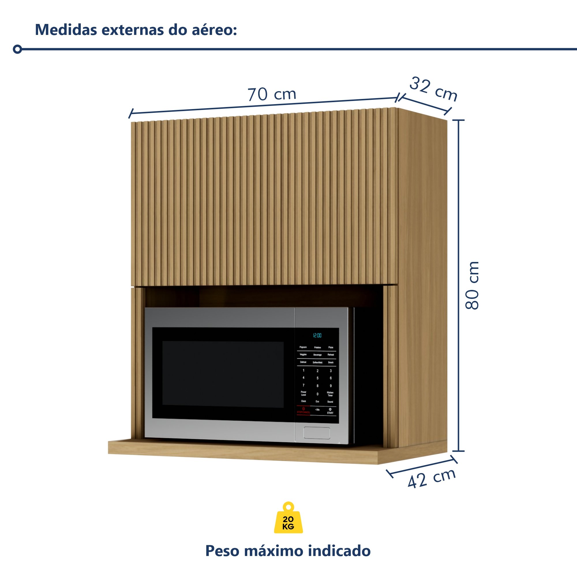 Armário Aéreo Micro 1 Porta Basculante 70Cm Ripado  100% Mdf Rainha - 6