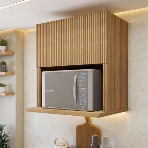 Armário Aéreo Micro 1 Porta Basculante 70Cm Ripado  100% Mdf Rainha