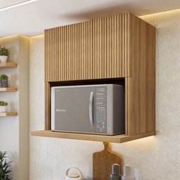 Armário Aéreo Micro 1 Porta Basculante 70Cm Ripado  100% Mdf Rainha - 2