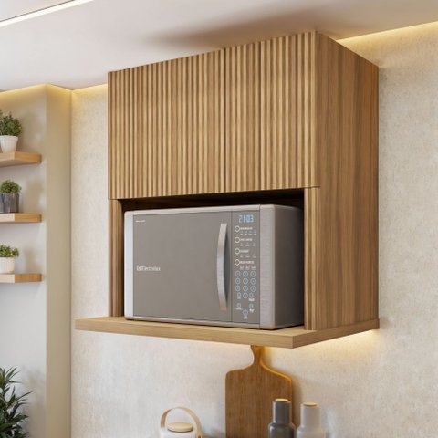 Armário Aéreo Micro 1 Porta Basculante 70Cm Ripado  100% Mdf Rainha