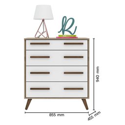 Dormitório Infantil Retrô com Guarda Roupa, Cômoda 4 Gavetas, Berço Carvalho/Branco e Colchão - Qmov - 4 Dormitório Infantil Retrô com Guarda Roupa, Cômoda 4 Gavetas, Berço Carvalho/Branco e Colchão - Qmov - 4