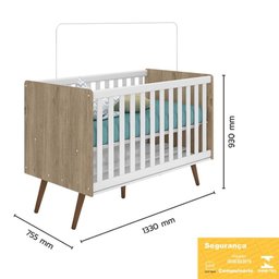 Dormitório Infantil Retrô com Guarda Roupa, Cômoda 4 Gavetas, Berço Carvalho/Branco e Colchão - Qmov - 5 Dormitório Infantil Retrô com Guarda Roupa, Cômoda 4 Gavetas, Berço Carvalho/Branco e Colchão - Qmov - 5