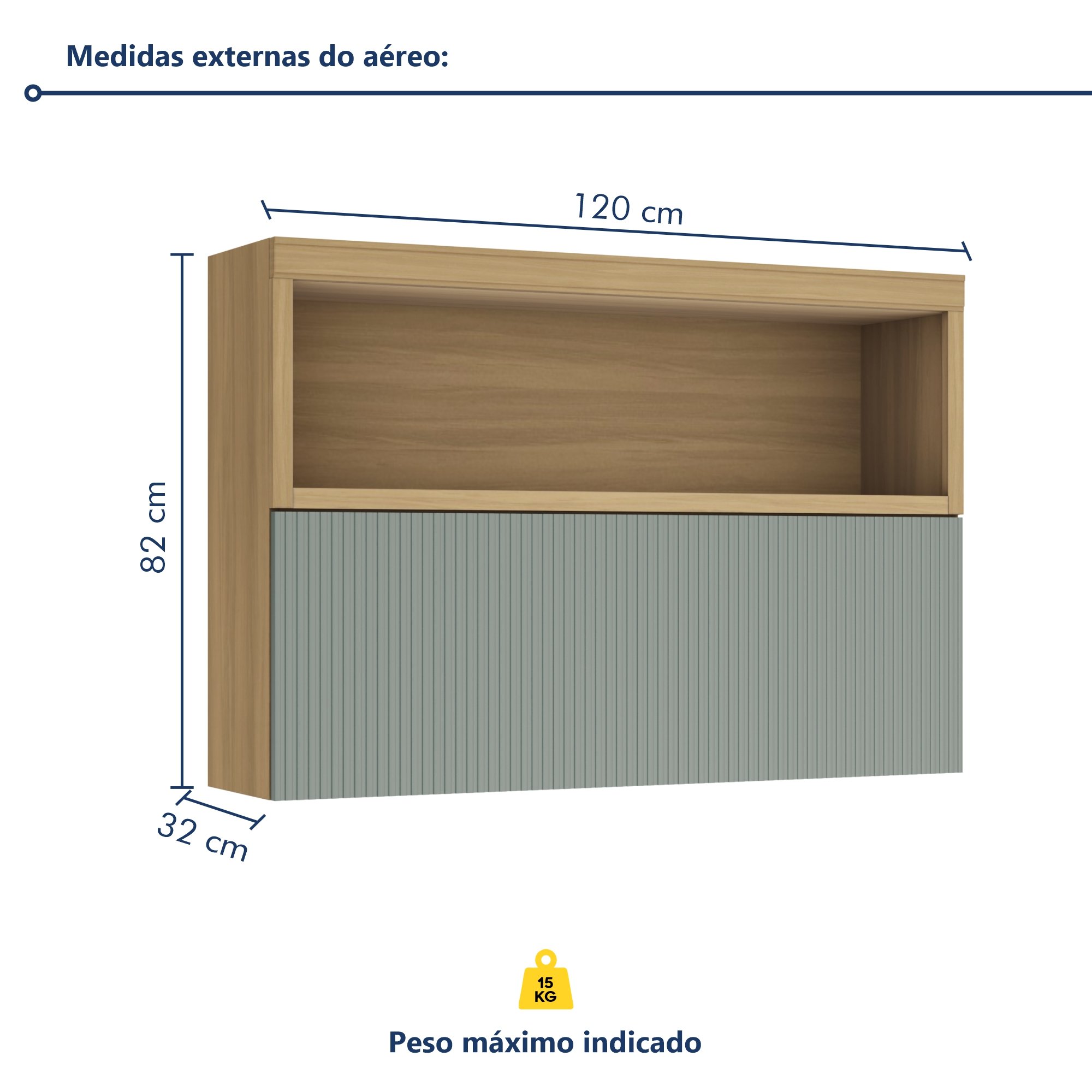 Armário Aéreo 1 Porta Basculante Ripado Marquesa 120Cm  100% Mdf - 6