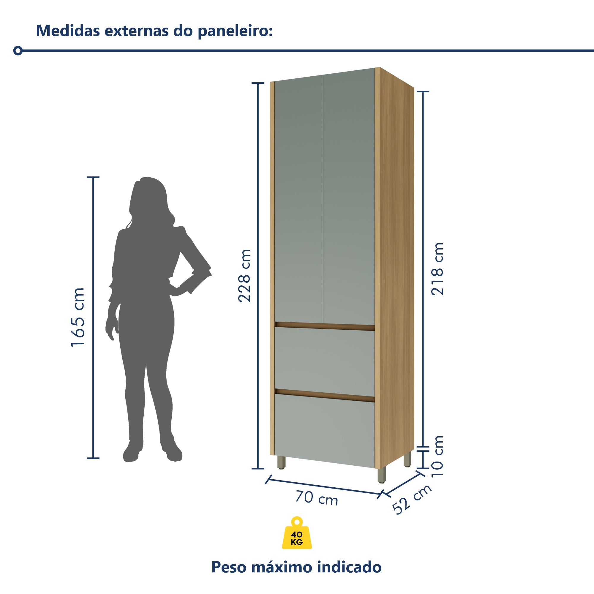 Paneleiro 2 Portas 2 Gavetas 70Cm  100% Mdf Rainha - 6