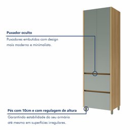 Paneleiro 2 Portas 2 Gavetas 70Cm  100% Mdf Rainha - 6