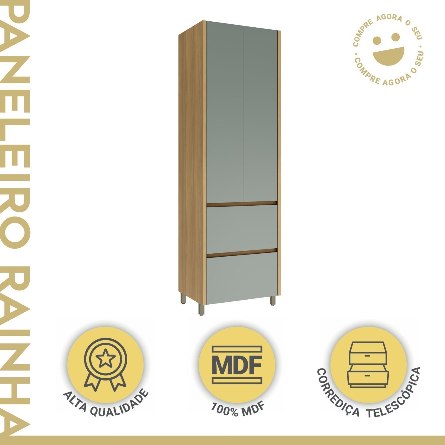 Paneleiro 2 Portas 2 Gavetas 70Cm  100% Mdf Rainha - 6