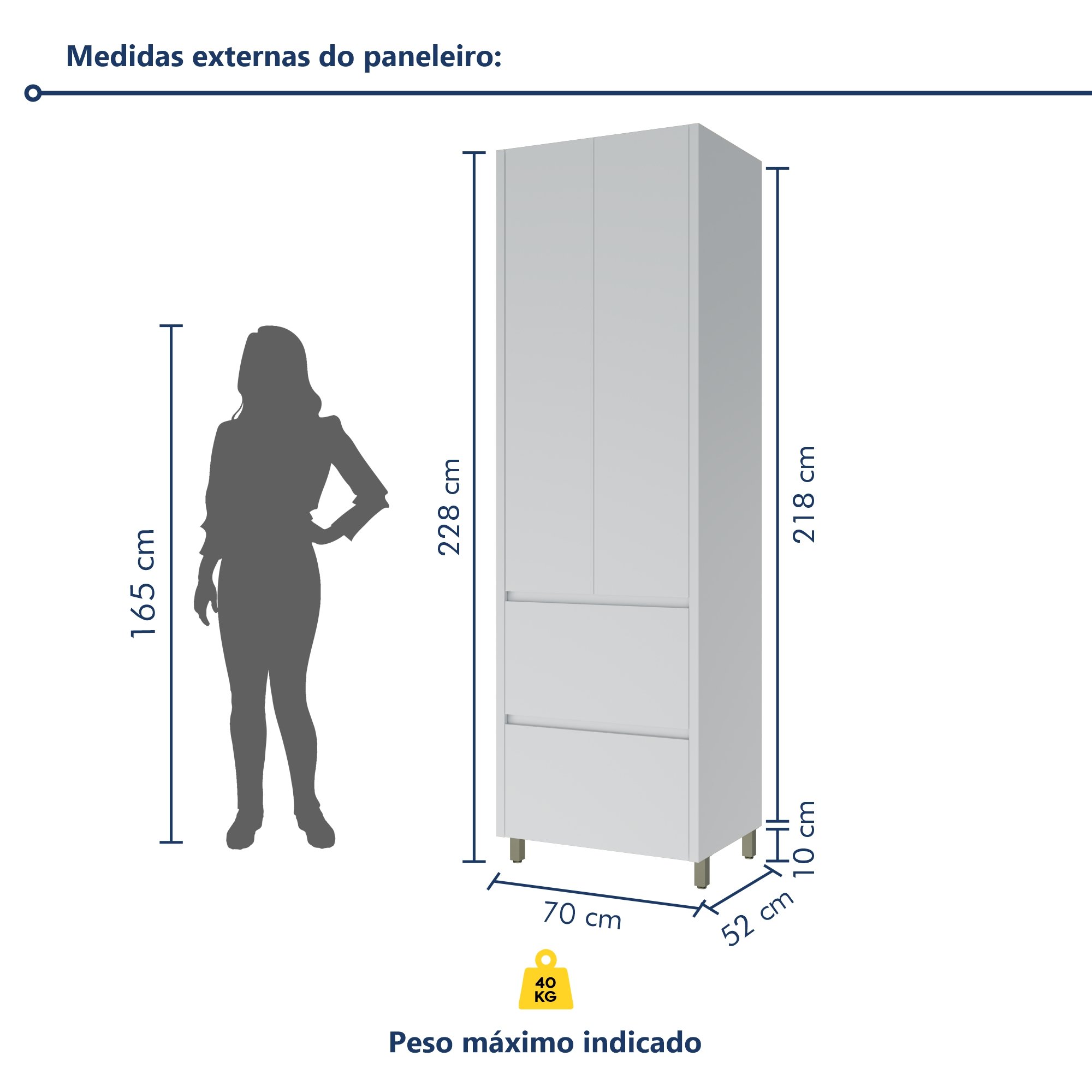 Paneleiro 2 Portas 2 Gavetas 70Cm  100% Mdf Rainha - 6