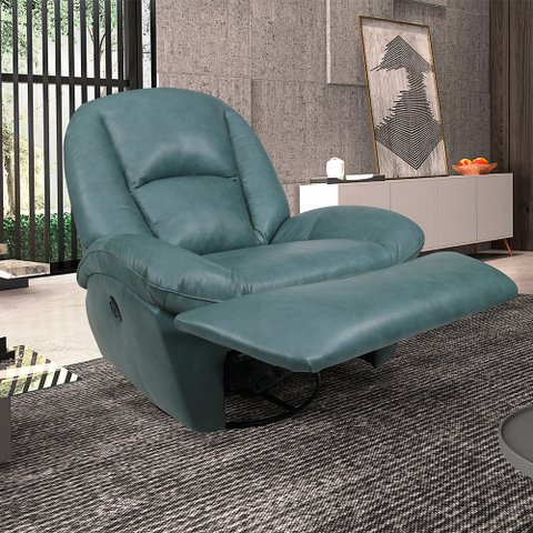 Poltrona do Papai Sala de Cinema Carrie Reclinável Retrátil Manual Glider Giratória Couro Azul Turqu