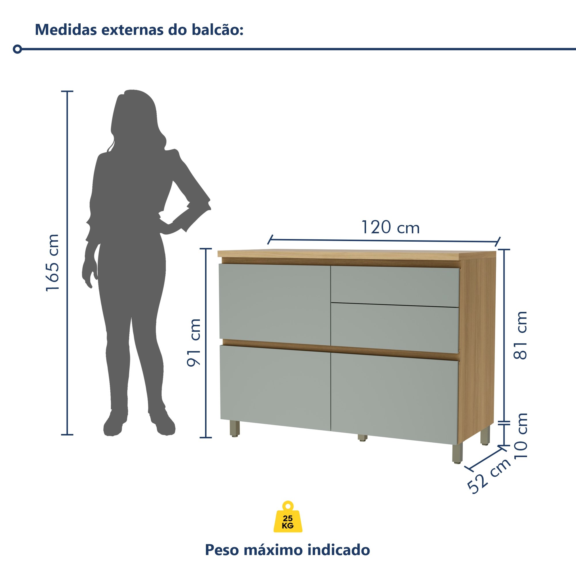 Balcão 1 Porta Basculante 4 Gavetas 120Cm  100% Mdf Rainha - 8