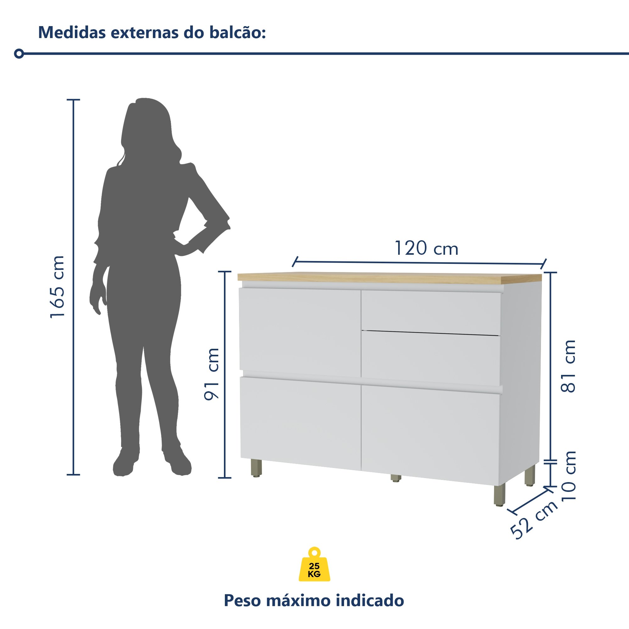 Balcão 1 Porta Basculante 4 Gavetas 120Cm  100% Mdf Rainha - 8