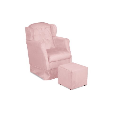 Puff e Poltrona Amamentação Balanço Quarto Baby Suede Rosa Bebe - Incasa Decor