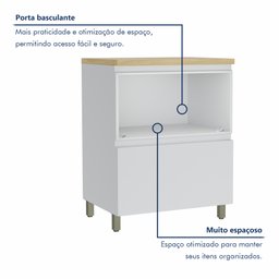 Balcão 1 Porta Basculante 1 Gaveta 70Cm  100% Mdf Rainha - 3