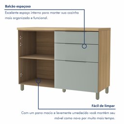 Balcão 1 Porta 3 Gavetas 120Cm  100% Mdf Marquesa - 3
