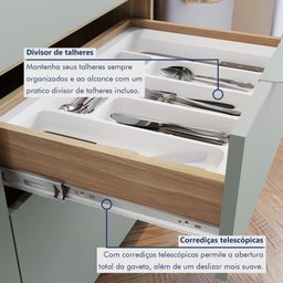 Balcão 1 Porta 3 Gavetas 120Cm  100% Mdf Marquesa - 7