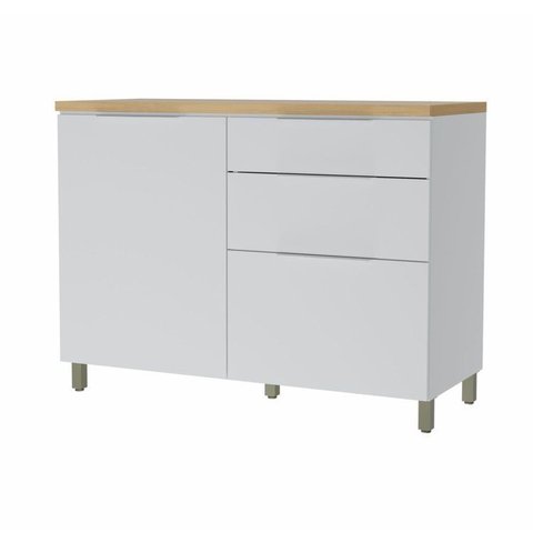 Balcão 1 Porta 3 Gavetas 120cm 100% MDF Marquesa Branco/Nature