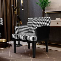 Poltrona Decorativa Base Tabaco Beatriz W01 Suede Pied Poule Couríssimo Preto - Lyam Decor - 2