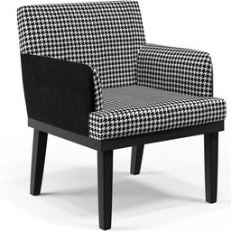 Poltrona Decorativa Base Tabaco Beatriz W01 Suede Pied Poule Couríssimo Preto - Lyam Decor - 1