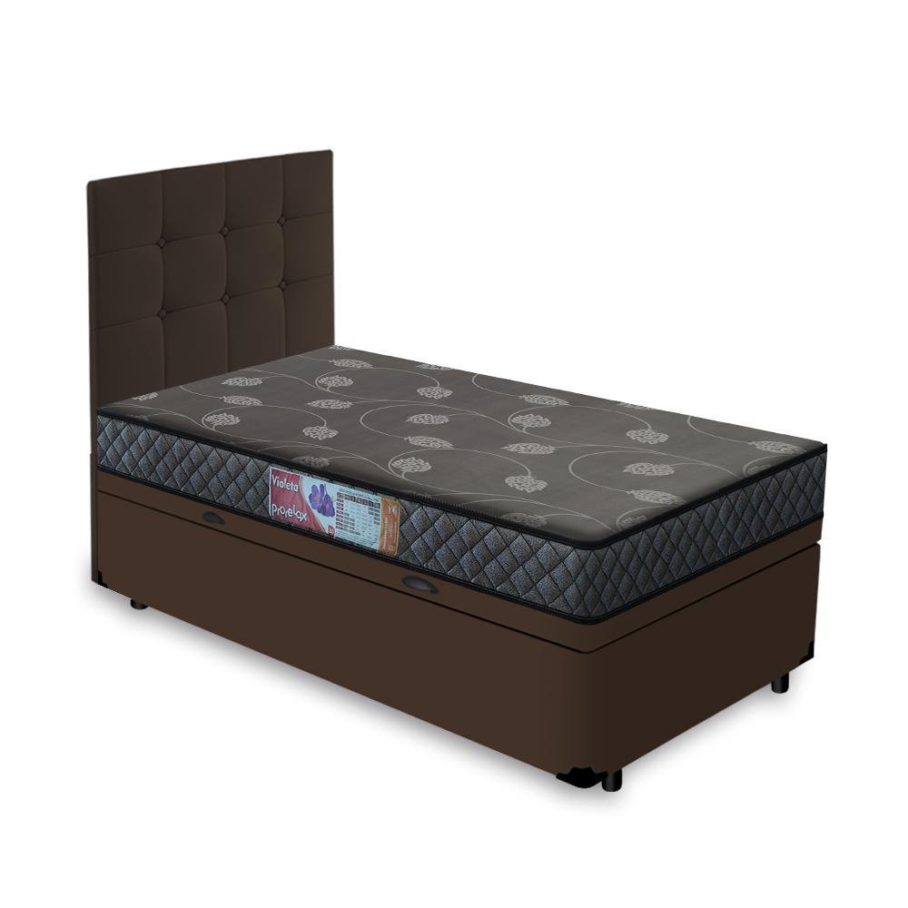 Cama Box Baú + Cabeceira Cassis e Colchão Solteiro - Prorelax - Violeta - 88x188x54cm Marrom - 1