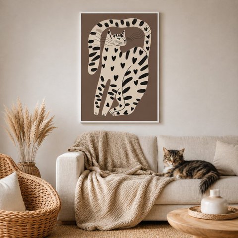 Quadro Canvas Gato Estilizado Brown 60x40cm Mold Preta