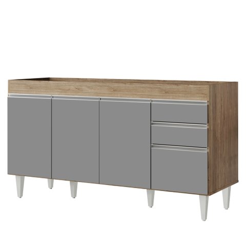 Balcão Gabinete Para Pia 150cm sem Tampo 4 Portas 2 Gavetas Marrocos Castanho/Cinza - Lumil