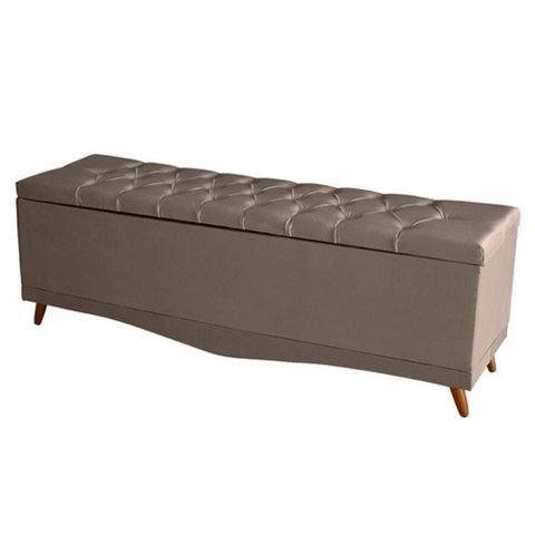 Recamier Calçadeira Baú Barcelona King 195 Cm Botão Encapados Pés Palito Suede Capuccino do Lar